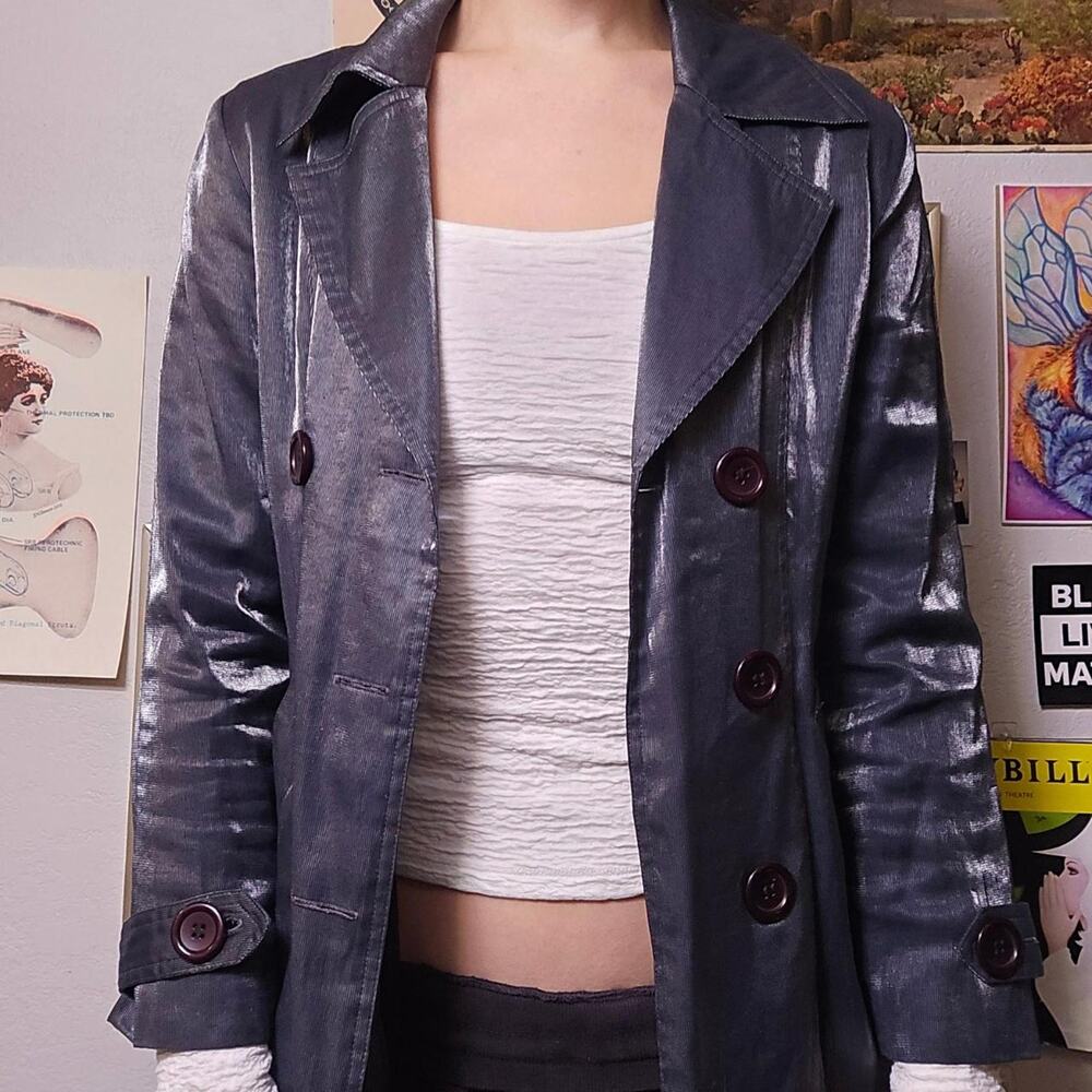 Att metallic black belted trench